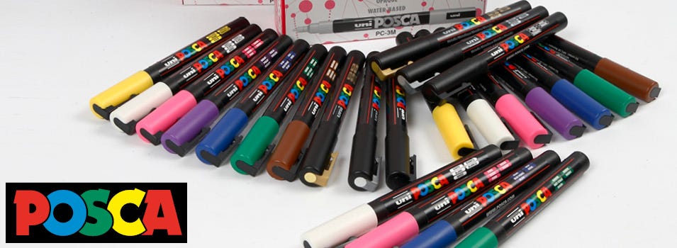  POSCA Black - Full Set of 7 Pens (PC-17K, PC-8K, PC-5M, PC-3M,  PC-1M, PC-1MR, PCF-350)