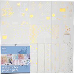 Watercolor Paper Pad with Printed Designs, size 30,5x30,5 cm, white, 12sheet/ 1 pc