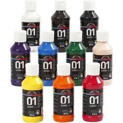 Acrylic Paint Glossy, assorted colours, 10x100ml/ 1 pack