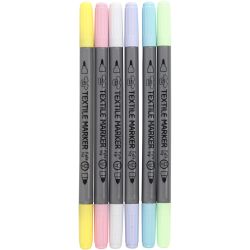 Textile markers, line 2,3+3,6 mm, pastel colours, 6pc/ 1 pack
