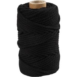 Macramé cord, L: 55 M, dia. 4 mm, black, 330g/ 1 roll