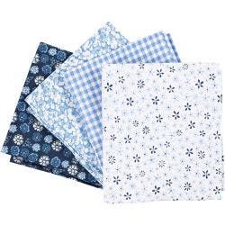 Patchwork Fabric, size 45x55 cm, 100 g, blue, 4pc/ 1 bundle