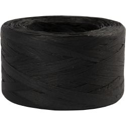 Paper Raffia Yarn, W: 7-8 mm, black, 100 m/ 1 roll