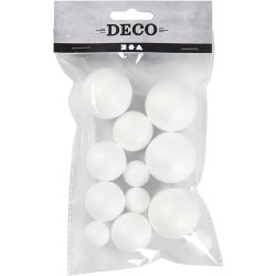 Polystyrene Balls, dia. 20+30+40 mm, white, 12 pc/ 1 pack