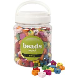 Shaped wooden beads, size 15-20 mm, hole size 1,5 mm, 235 g, 700ml/ 1 tub