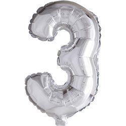 Foil Balloon, 3, 41 cm, silver, 1 pc