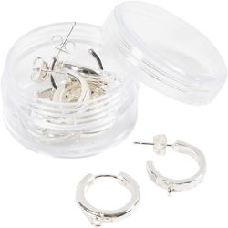 Eye hoop earrings, dia. 15 mm, thickness 3 mm, silver-plated, 2x2 pair/ 1 pack
