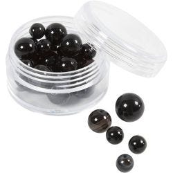 Agate stone beads, size 1x10, 12x8, 15x6 mm, hole size 0,9-1 mm, black, 28 pc/ 1 pack