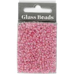 Seed Beads, dia. 3 mm, size 8/0, hole size 0,6-1,0 mm, pink centre, 25 g/ 1 pack