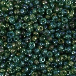 Rocaille Seed Beads, 3 mm, 8/0, 0,6-1,0 mm, green oil, 25g/ 1 pack