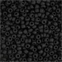 Rocaille Seed Beads, 3 mm, 8/0, 0,6-1,0 mm, frosted black, 25g/ 1 pack