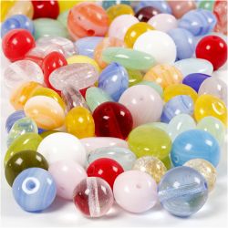Glass beads, round, oval, circular, 6-13 mm, 0,5-1,5 mm, assorted colours, 60g/ 1 pack