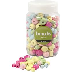 Wooden Beads, 10-15 mm, 3-5 mm, light blue, light green, light red, light yellow, 400ml/ 1 bucket