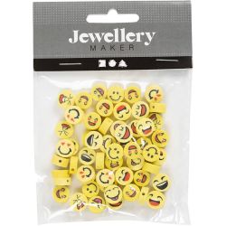 Figure Beads, Emoji, dia. 10 mm, hole size 1,5 mm, 60 pc/ 1 pack