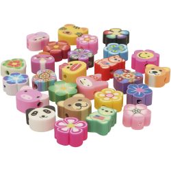Animal and flower beads, 10 mm, 1,5 mm, 200asstd./ 1 pack