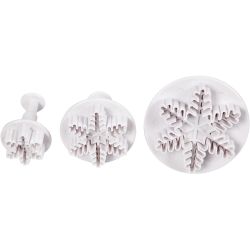 Embossing Cookie Cutters, snowflake, 3,2+4,8+6,5 cm, white, 3pc/ 1 pack