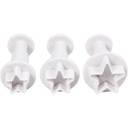 Embossing Cookie Cutters, star, dia. 2,1+2,3+2,6 cm, white, 3pc/ 1 pack