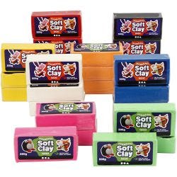 Modelling Clay, 13x6x4 cm, assorted colours, 24x500g/ 1 pack