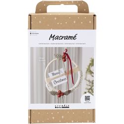 Craft Kit Macramé, Christmas wreath, moss green, christmas red, off-white, 1 pack