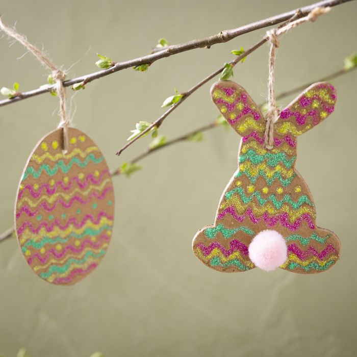 Easter Egg and Easter Bunny with Glitter Glue and Pom-Pom