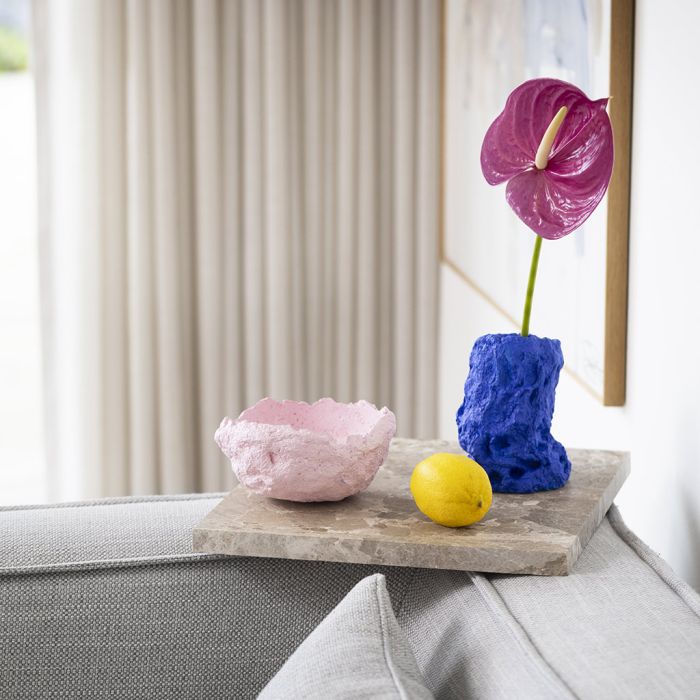 Vase and bowl made from papier-mâché