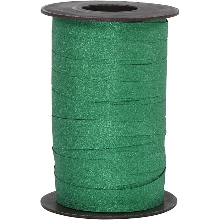 Curling Ribbon, W: 10 mm, glitter, green, 100 m/ 1 roll