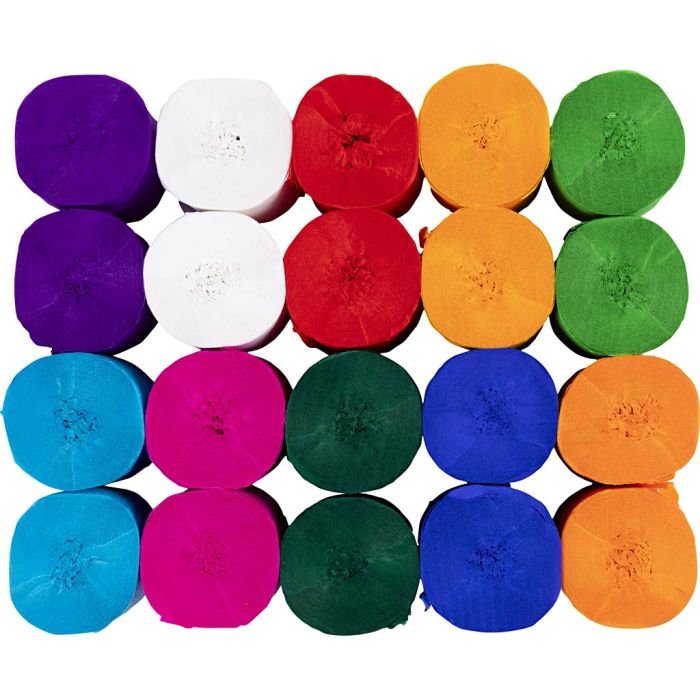 Crepe Paper Rolls, L: 20 m, W: 5 cm, 22 g, assorted colours, 20 roll/ 1 pack