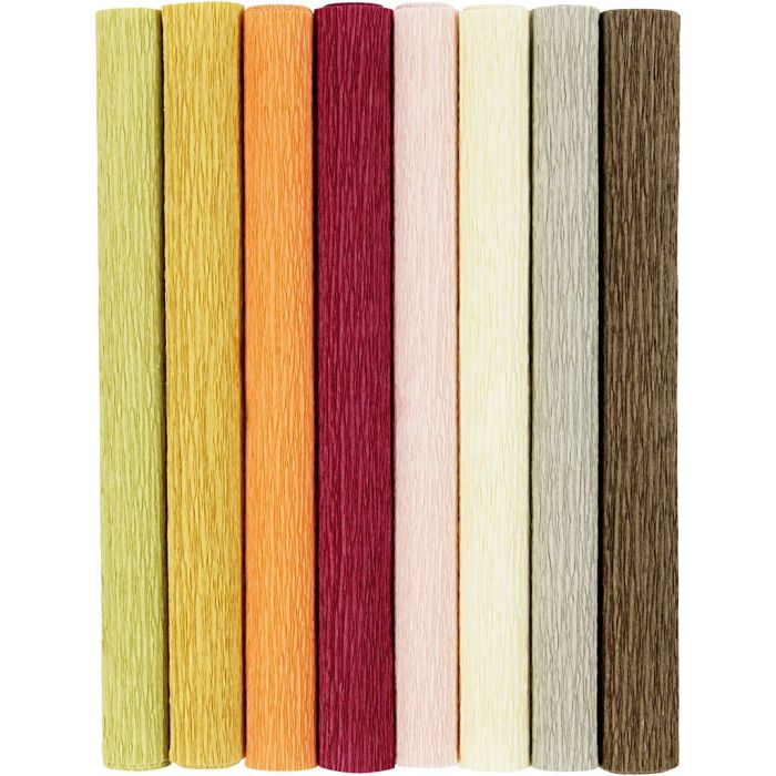 Crepe Paper, sheet 25x60 cm, Crêpe ratio: 180%, 105 g, mute colours, 8 sheet/ 1 pack