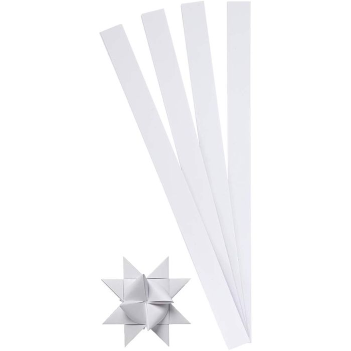Paper Star Strips, L: 45 cm, dia. 6,5 cm, W: 15 mm, white, 100 strips/ 1 pack
