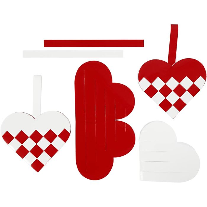 Woven Hearts, size 13,5x12,5 cm, red, white, 8 set/ 1 pack