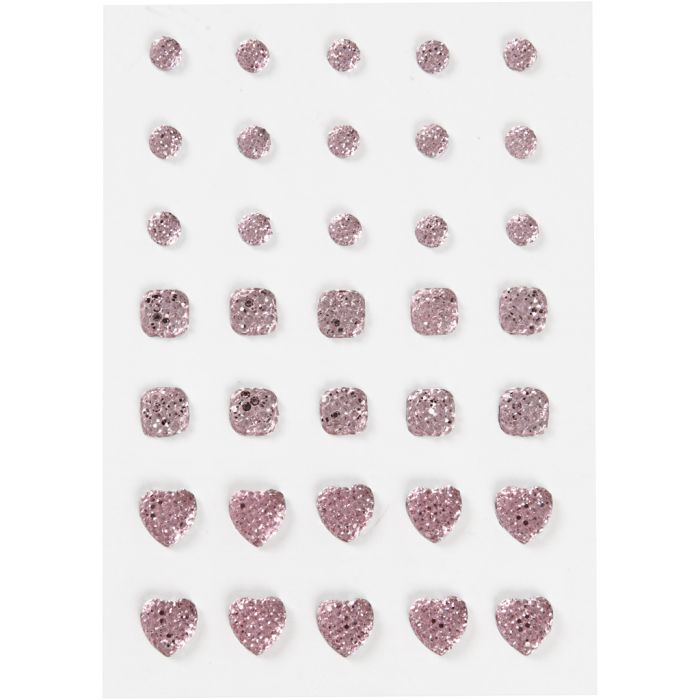 Rhinestones, round, square, heart, size 6+8+10 mm, rose, 35 pc/ 1 pack