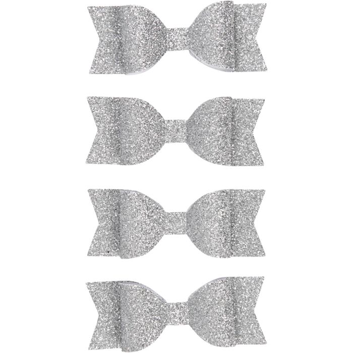 Paper Bow, size 31x85 mm, glitter silver, 4 pc/ 1 pack