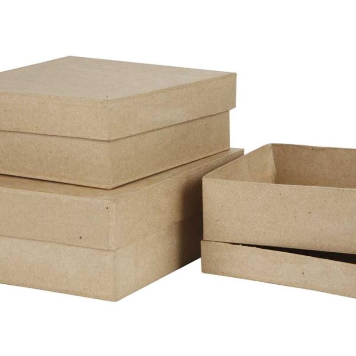 Square Boxes, H: 5+6+7,5 cm, size 16+18+20 cm, 3 pc/ 1 set