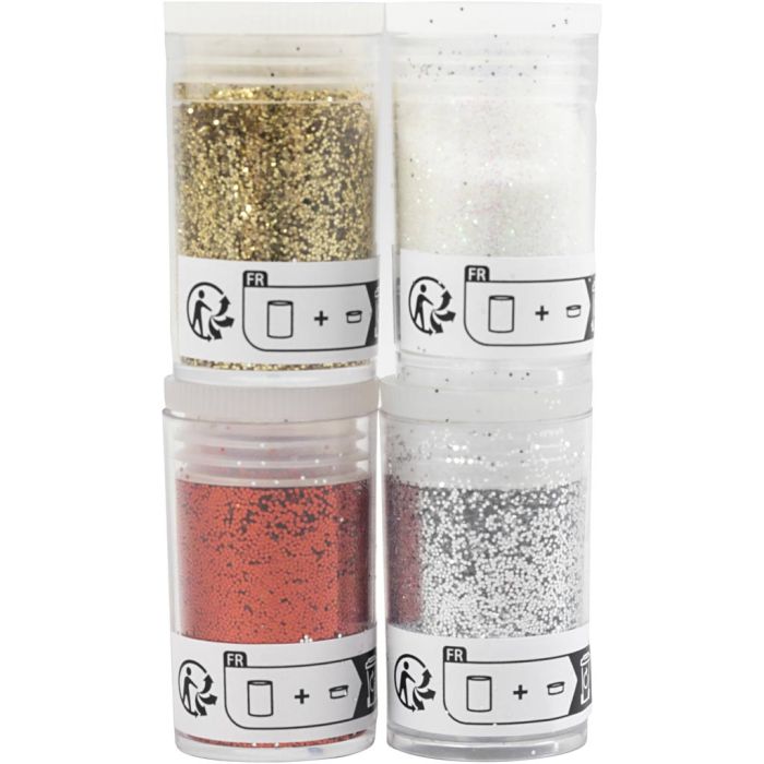 Glitter and Sequin, gold, red, silver, white, 4x5 g/ 1 pack