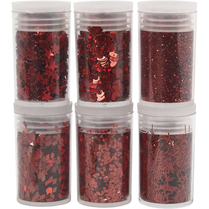 Biodegradable Sparkles & Sequins, red, 6x7 ml/ 1 pack