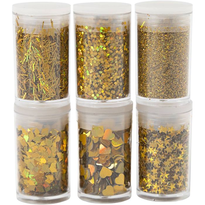Biodegradable Sparkles & Sequins, gold, 6x7 ml/ 1 pack