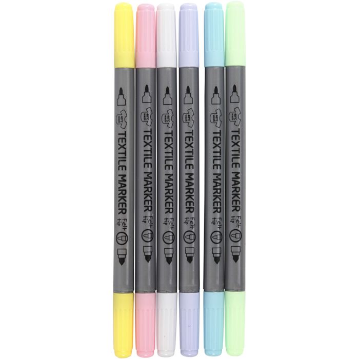 Textile markers, line 2,3+3,6 mm, pastel colours, 6 pc/ 1 pack