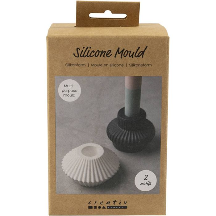 Silicone Mould, Grooved candle holders, H: 4+5,5 cm, dia. 7+8 cm, gloss transparent, 2 pc/ 1 pack