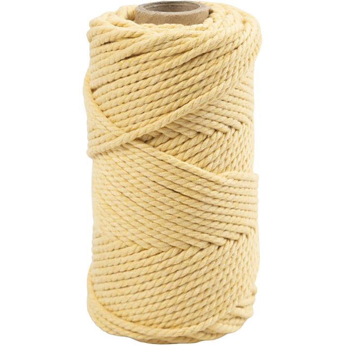 Macramé cord, L: 55 m, dia. 4 mm, light yellow, 330 g/ 1 roll