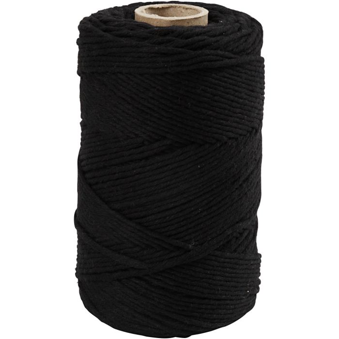 Macramé Cord, L: 198 m, dia. 2 mm, black, 330 g/ 1 roll