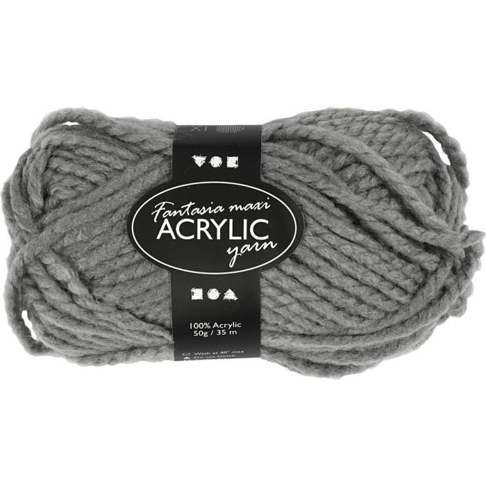 Fantasia Acrylic Yarn, L: 35 m, needle 9-10, grey, 50 g/ 1 ball