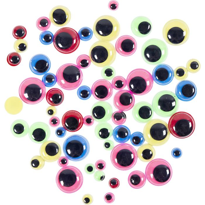Wiggly Eyes, dia. 5-14 mm, assorted colours, 200 pc/ 1 pack