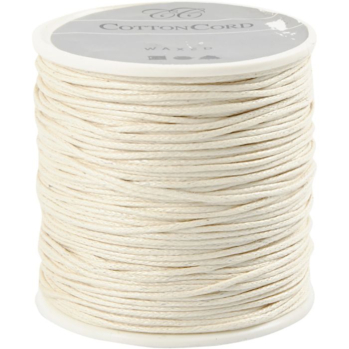 Cotton Cord, thickness 1 mm, waxed, off-white, 40 m/ 1 roll