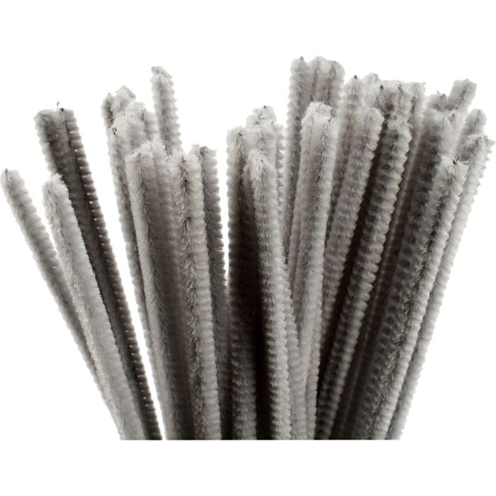 Chenille, L: 30 cm, thickness 6 mm, grey, 50 pc/ 1 pack