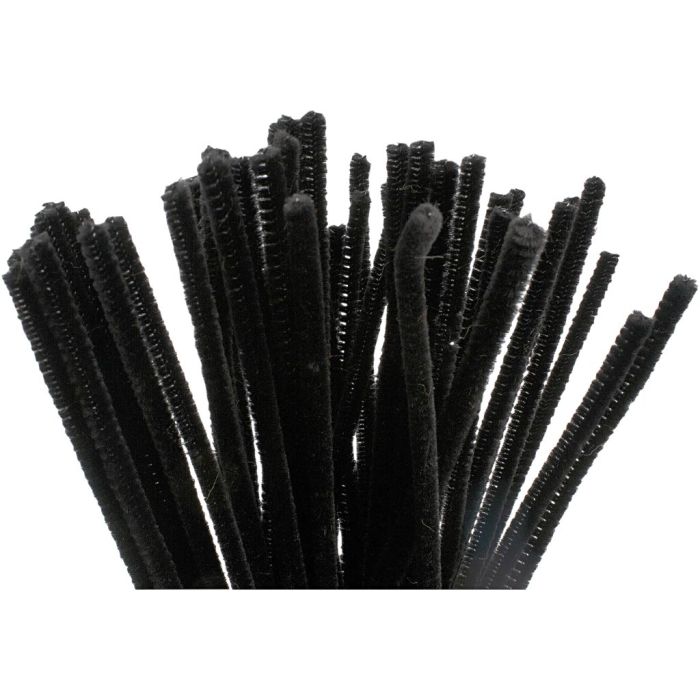 Chenille, L: 30 cm, thickness 6 mm, black, 50 pc/ 1 pack