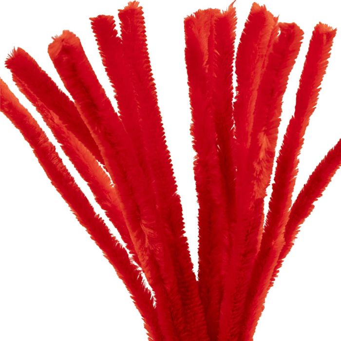 Chenille, L: 30 cm, thickness 15 mm, red, 15 pc/ 1 pack