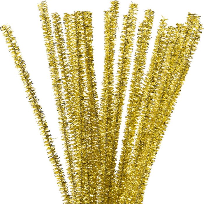 Chenille, L: 30 cm, thickness 6 mm, glitter, gold, 24 pc/ 1 pack