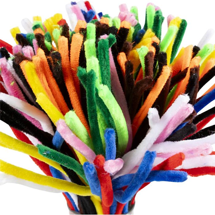 Chenille, L: 30 cm, thickness 9 mm, assorted colours, 200 asstd./ 1 pack
