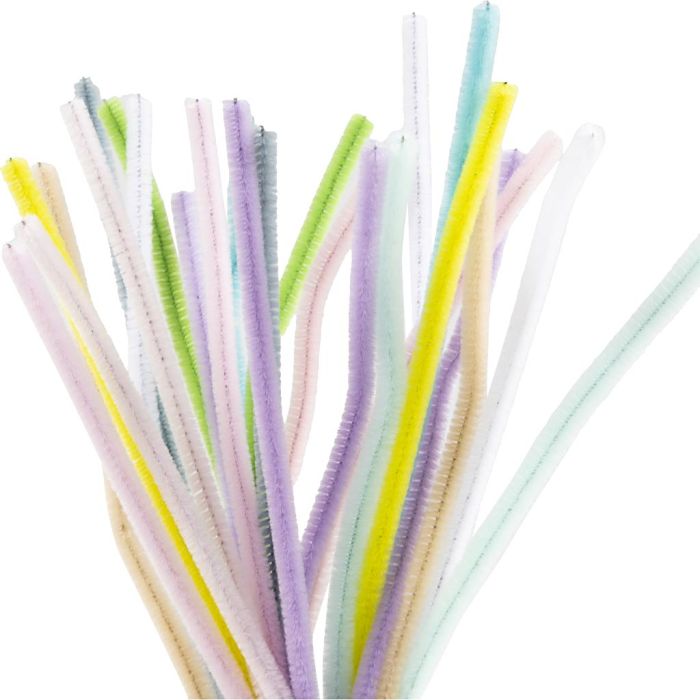 Chenille, L: 30 cm, thickness 6 mm, pastel colours, 25 asstd./ 1 pack