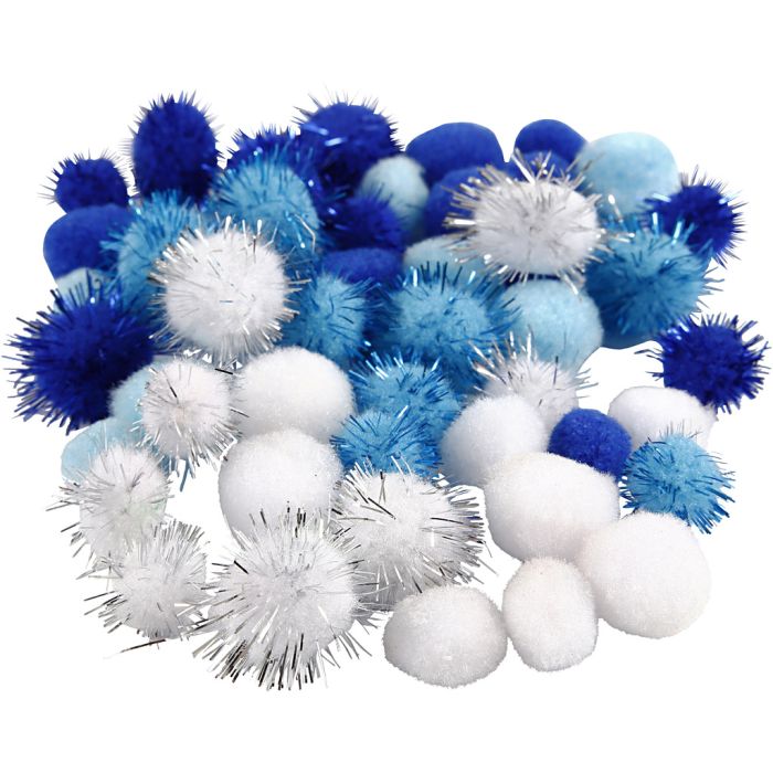 Pom poms, dia. 15+20 mm, assorted colours, 48 pc/ 1 pack